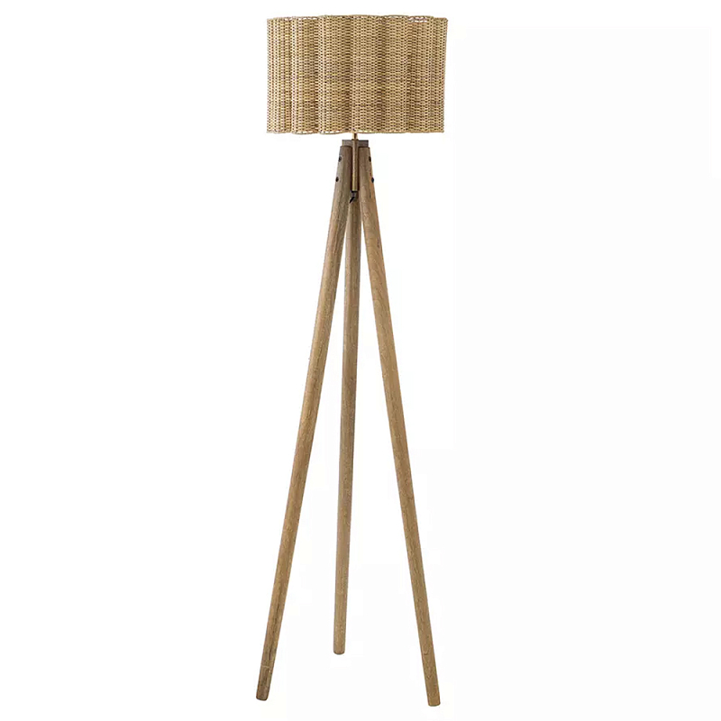 Торшер с плетеным абажуром на основании в виде треноги Lamp with Wicker Lampshade Бежевый в Москве | Loft Concept 