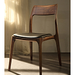 Стул деревянный с мягким сиденьем из черной натуральной кожи Moon Walnut Furniture варинант исполнения - 11 | Loft Concept в Москве