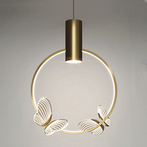 Подвесной светильник с декоративными светящимися бабочками  Butterfly Double disk F