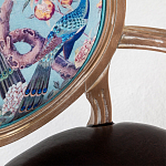 Полукресло из массива бука с сиденьем из экокожи и цветочным принтом на спинке Chinoiserie Garden Chair варинант исполнения - 2 | Loft Concept в Москве