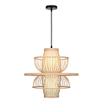 Подвесной светильник фигурный из деревянных прутьев с плафоном из натуральной ткани Light Inside the Cell варинант исполнения - 1 | Loft Concept в Москве
