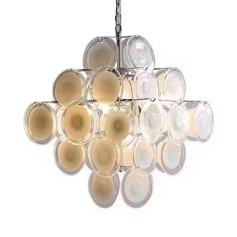 Люстра  с каскадом из круглых декоративных элементов  White Clear Glass Chandelier Белый Хром Прозрачный в Москве | Loft Concept 