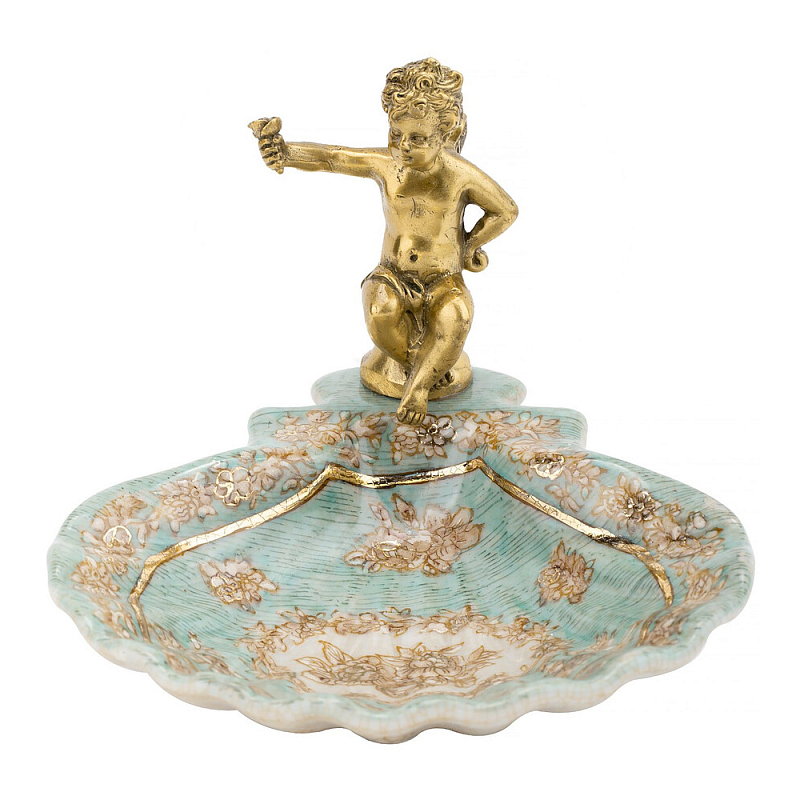 Блюдо с бронзовым ангелом Porcelain Angels of Paradise Бронза Бирюзовый Золотой в Москве | Loft Concept 