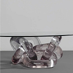 Дизайнерский журнальный стол с круглой прозрачной столешницей и основанием в виде цепи Hua Wang варинант исполнения - 1 | Loft Concept в Москве