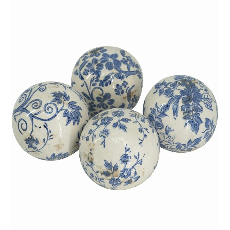 Набор керамических шаров с синей росписью Oriental Blue & White Ornament Vases Белый Синий Набор керамических шаров с синей росписью Oriental Blue & White Ornament Vases Белый Синий в Москве | Loft Concept