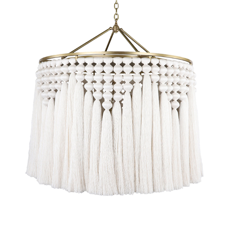 Люстра белая плетеная с кисточками Boho Tassel Chandelier Белый Латунь Люстра белая плетеная с кисточками Boho Tassel Chandelier Белый Латунь в Москве | Loft Concept