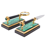 Настольный письменный набор из малахита и долерита с декором в виде герба России Leader Organizer варинант исполнения - 5 | Loft Concept в Москве