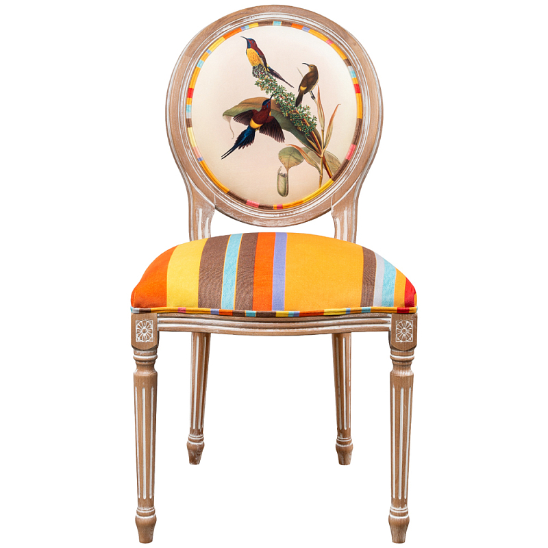              Blooming Yellow Birds Colorful Stripes Chair      | Loft Concept 
