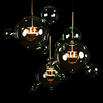 Люстра подвесная с прозрачными бирюзовыми стеклянными шарами и круглым основанием 3 лампы Giopato & Coombes варинант исполнения - 6 | Loft Concept в Москве