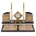 Настольный письменный набор из бежевого мрамора с часами Marble Accessory варинант исполнения - 1 | Loft Concept в Москве