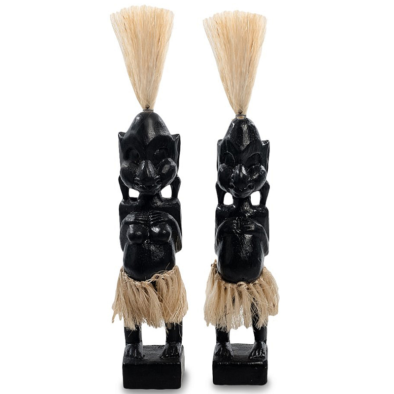   2-   Asmat Straw Headdress Statuettes Black     | Loft Concept 