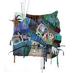 Панно гобелен яркие Пространство-Время TimeSpace Blue варинант исполнения - 2 | Loft Concept в Москве