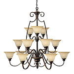 Люстра трехъярусная бронзового цвета с 15-ю кремовыми плафонами в форме чаш Hinkley варинант исполнения - 1 | Loft Concept в Москве