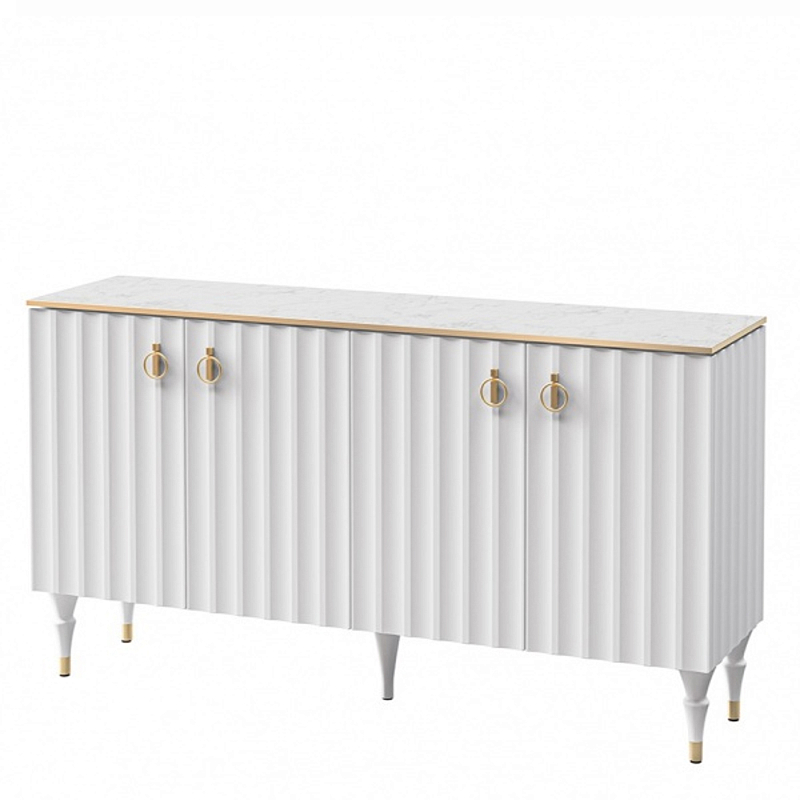 Консоль четырёхдверная с белым рельефным фасадом Expanses of Beauty Белый Золотой Белый Мрамор Bianco в Москве | Loft Concept 