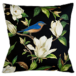 Декоративная подушка чёрная с изображением птицы в саду Blooming Blue Birds варинант исполнения - 1 | Loft Concept в Москве