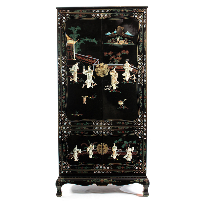 Шкаф черный в китайском стиле Chinese Cabinet Black Черный Мульти Шкаф черный в китайском стиле Chinese Cabinet Black Черный Мульти в Москве | Loft Concept
