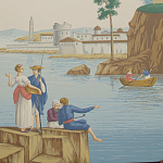 Обои ручная роспись Views of Italy Olive варинант исполнения - 1 | Loft Concept в Москве