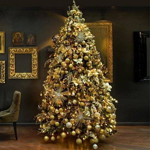 Дизайнерская  Елка с Золотыми Новогодними игрушками Christmas Tree Golden Stars