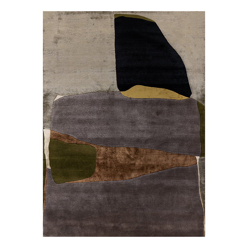 Ковер шелк Manhattan Wool Silk Carpet VIII Серый Черный Зеленый в Москве | Loft Concept 
