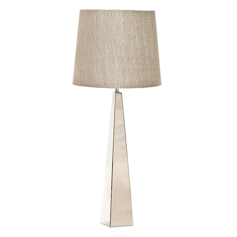 Настольная лампа с высоким основанием из металла и бежевым цилиндрическим абажуром из искусственного шелка Elstead Lighting Никель Белый Бежевый в Москве | Loft Concept 