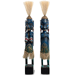 Комплект из 2-х деревянных статуэток Asmat Straw Headdress Statuettes Blue Tattoo варинант исполнения - 5 | Loft Concept в Москве