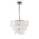 Люстра из белых стеклянных дисков на серебрянном каркасе White Glowing Reflectors варинант исполнения - 3 | Loft Concept в Москве