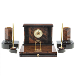 Настольный письменный набор с часами из природного камня обсидиана Royal Stone варинант исполнения - 1 | Loft Concept в Москве