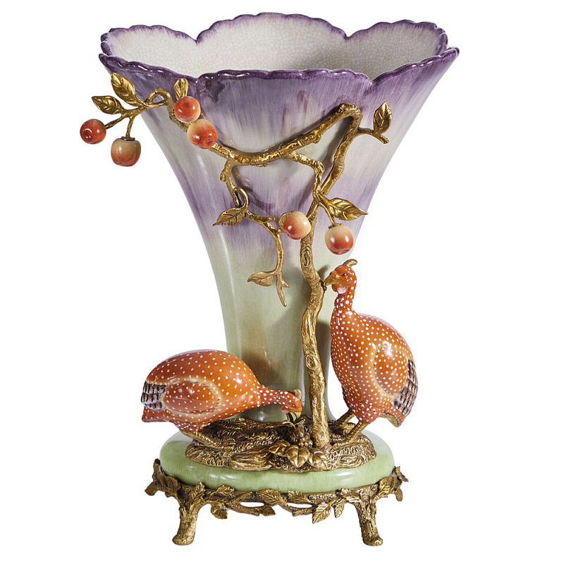 Ваза с цесарками из фарфора с бронзовыми элементами Garden of Eden Бронза Мульти в Москве | Loft Concept 