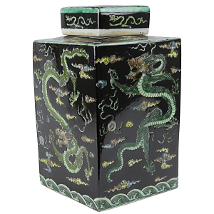 Ваза с крышкой квадратная Green Dragon Black Vase