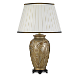 Настольная лампа восточная с основанием из керамики серебряная с цветочным и лиственным декором и белым плиссированным абажуром Elstead Lighting варинант исполнения - 1 | Loft Concept в Москве