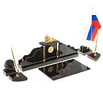 Настольный письменный набор из чёрного обсидиана с декором в виде льва Golden Lion варинант исполнения - 2 | Loft Concept в Москве