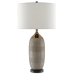 Настольная лампа керамическая с тканевым цилиндрическим абажуром Bullet варинант исполнения - 2 | Loft Concept в Москве