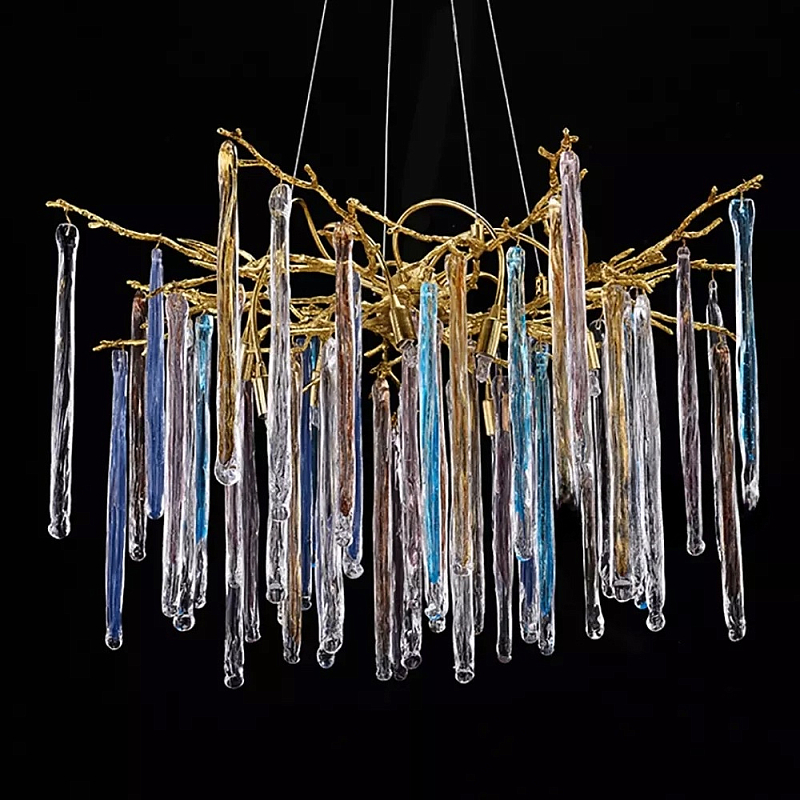 Люстра на подвесе с каркасом из металла и цветными подвесками из стекла Droplet Chandelier Золотой Прозрачный Голубой Янтарный Люстра на подвесе с каркасом из металла и цветными подвесками из стекла Droplet Chandelier Золотой Прозрачный Голубой Янтарный в Москве | Loft Concept