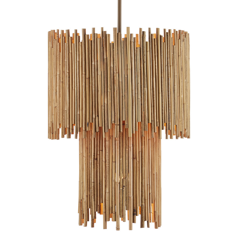 Подвесной светильник двухъярусный с абажуром из ротанга Wicker Furniture Бежевый в Москве | Loft Concept 