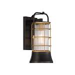 Настенный фонарь цилиндрической формы с рифленым стеклом в золотом каркасе на черном прямоугольном основании Eurofase варинант исполнения - 11 | Loft Concept в Москве