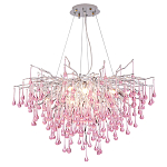 Люстра серебрянная с розовыми стеклянными подвесками в форме капель FAIRYTREE Light варинант исполнения - 3 | Loft Concept в Москве