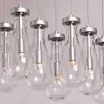 Люстра с 9-ю прозрачными плафонами из стекла в форме капли на прямоугольном потолочном основании цвета хром Lucid Rain  варинант исполнения - 4 | Loft Concept в Москве