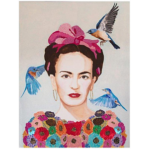 Картина “Frida with Bedazzled Flower Dress and Three Blue Birds”