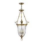 Подвесной светильник латунный с рифленым прозрачным плафоном и тремя свечеподобными лампами в классическом стиле Hinkley варинант исполнения - 2 | Loft Concept в Москве