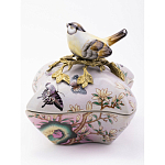 Шкатулка фиолетового цвета с рисунком бабочек и крышкой с фигуркой птицы на ветке Eden Garden варинант исполнения - 2 | Loft Concept в Москве