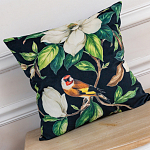 Декоративная подушка чёрная с изображением птиц и цветов Blooming Birds 2 варинант исполнения - 2 | Loft Concept в Москве