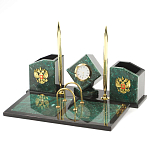 Настольный письменный набор из змеевика с часами и гербом Successful Leader варинант исполнения - 2 | Loft Concept в Москве