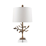 Настольная лампа с кремовым льняным цилиндрическим абажуром и ножкой в форме золотистой ветки Gilded Nola варинант исполнения - 7 | Loft Concept в Москве