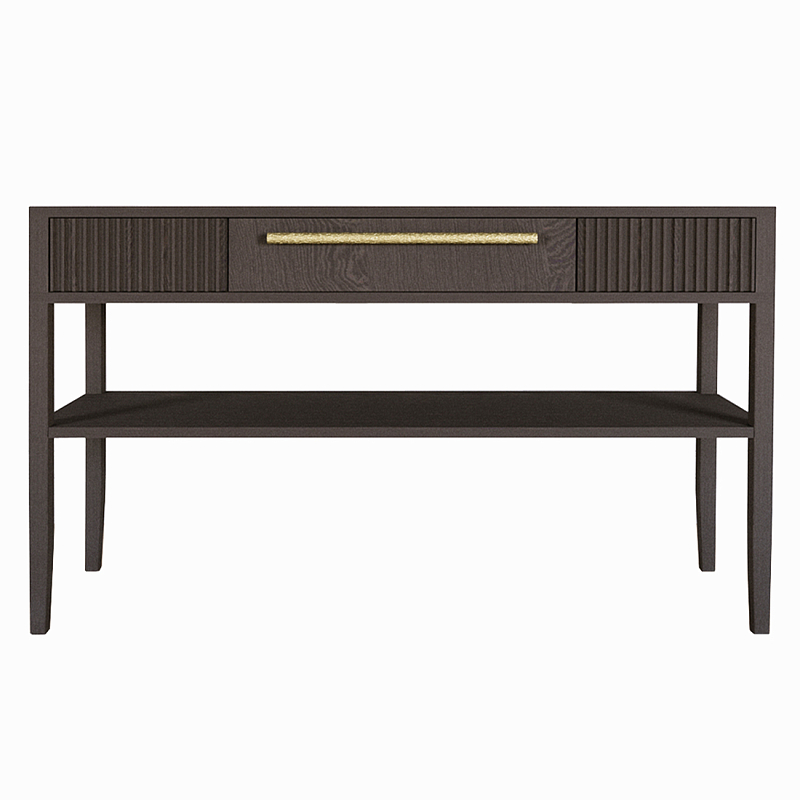 Дизайнерская Консоль с полкой и ящиком Primo Темный орех Орех Золотой в Москве | Loft Concept 