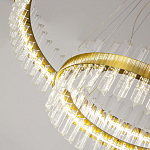 Люстра подвесная двухъярусная с золотистымыми кольцами и прозрачными стеклянными элементами Ring Horizontal варинант исполнения - 3 | Loft Concept в Москве