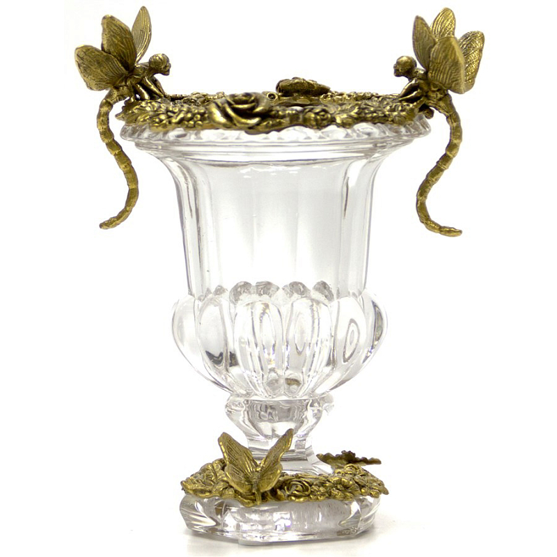  Transparent Vase with Bronze Dragonflies and Butterfly  (Transparent)    | Loft Concept 