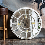 Зеркало настенное в белой металлической раме в виде часов Mirror Tower Clock варинант исполнения - 4 | Loft Concept в Москве