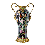 Ваза из фарфора черная с цветочной росписью и бронзовыми элементами Spring Garden варинант исполнения - 1 | Loft Concept в Москве