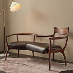 Кушетка с деревянным каркасом и сиденьем из коричневой натуральной кожи Moon Walnut Furniture варинант исполнения - 5 | Loft Concept в Москве