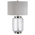 Настольная лампа с цилиндрическим абажуром и прозрачным стеклянным основанием Quintiesse варинант исполнения - 1 | Loft Concept в Москве